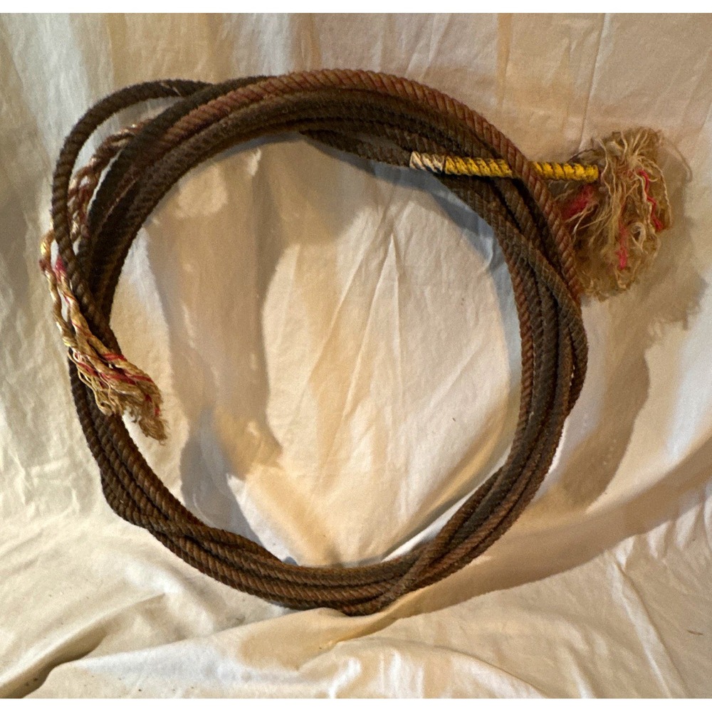 Brown Braided Lariat Rope Lasso, Roping Style, Frayed Tasseled Ends